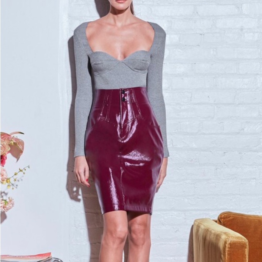 NWT Fleur du Mal sculpted vegan burgundy leather skirt
